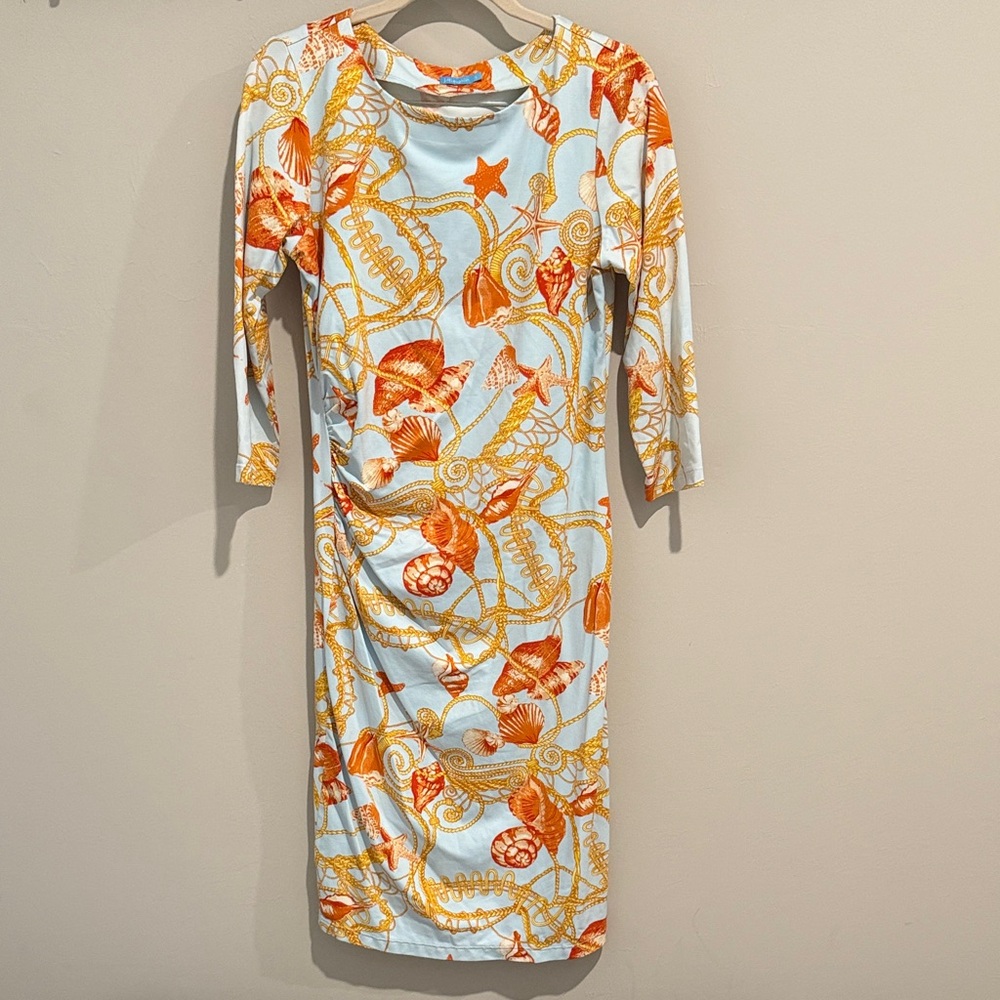J. McLaughlin Orange and White Long Sleeve Dress